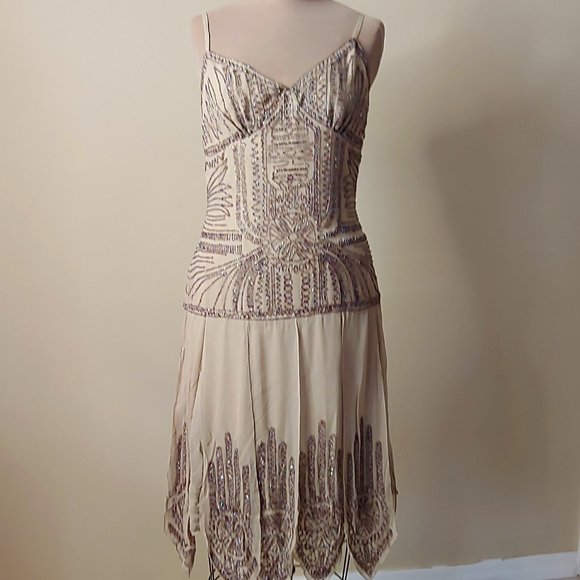 Scala Dresses & Skirts - NWT Light Brown Scala Beaded Flapper Short Dress